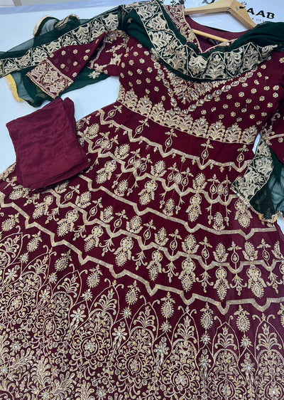 SHAZ6555 Maroon Readymade Chiffon Dress - Memsaab Online