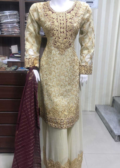 SHAZ6558 Gold Readymade Chiffon ghararah - Memsaab Online