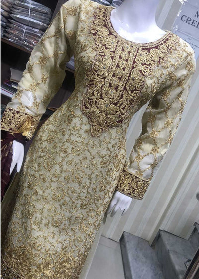 SHAZ6558 Gold Readymade Chiffon ghararah - Memsaab Online