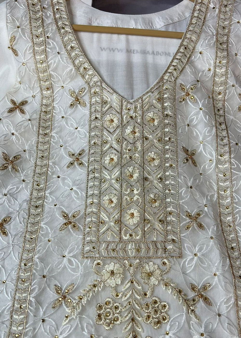 ASK657 Readymade Organza White Suit - Memsaab Online