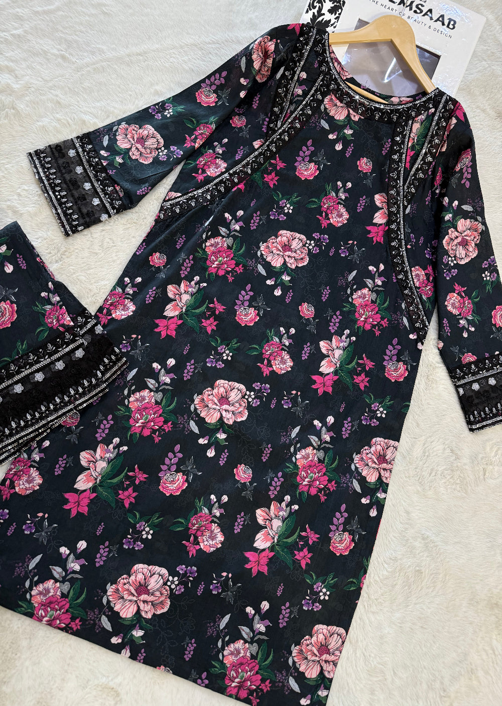 RBY-107 - RABIYA -Black Cotton 2 Piecce Co-ord Farshi - Memsaab Online