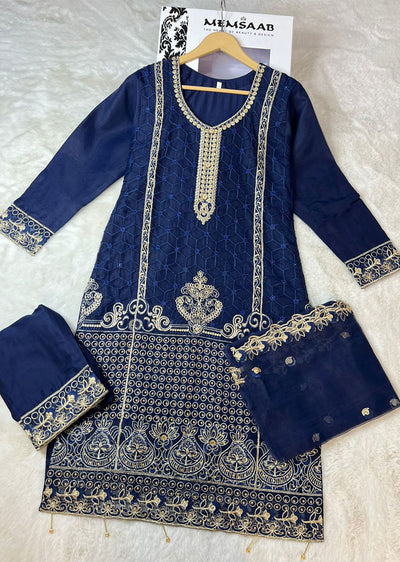 ASK660 Readymade Organza Navy Suit - Memsaab Online