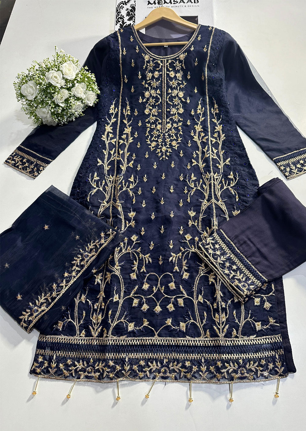 ASK661 Readymade Organza Navy Suit - Memsaab Online