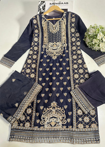 ASK662 Readymade Organza Navy Suit - Memsaab Online