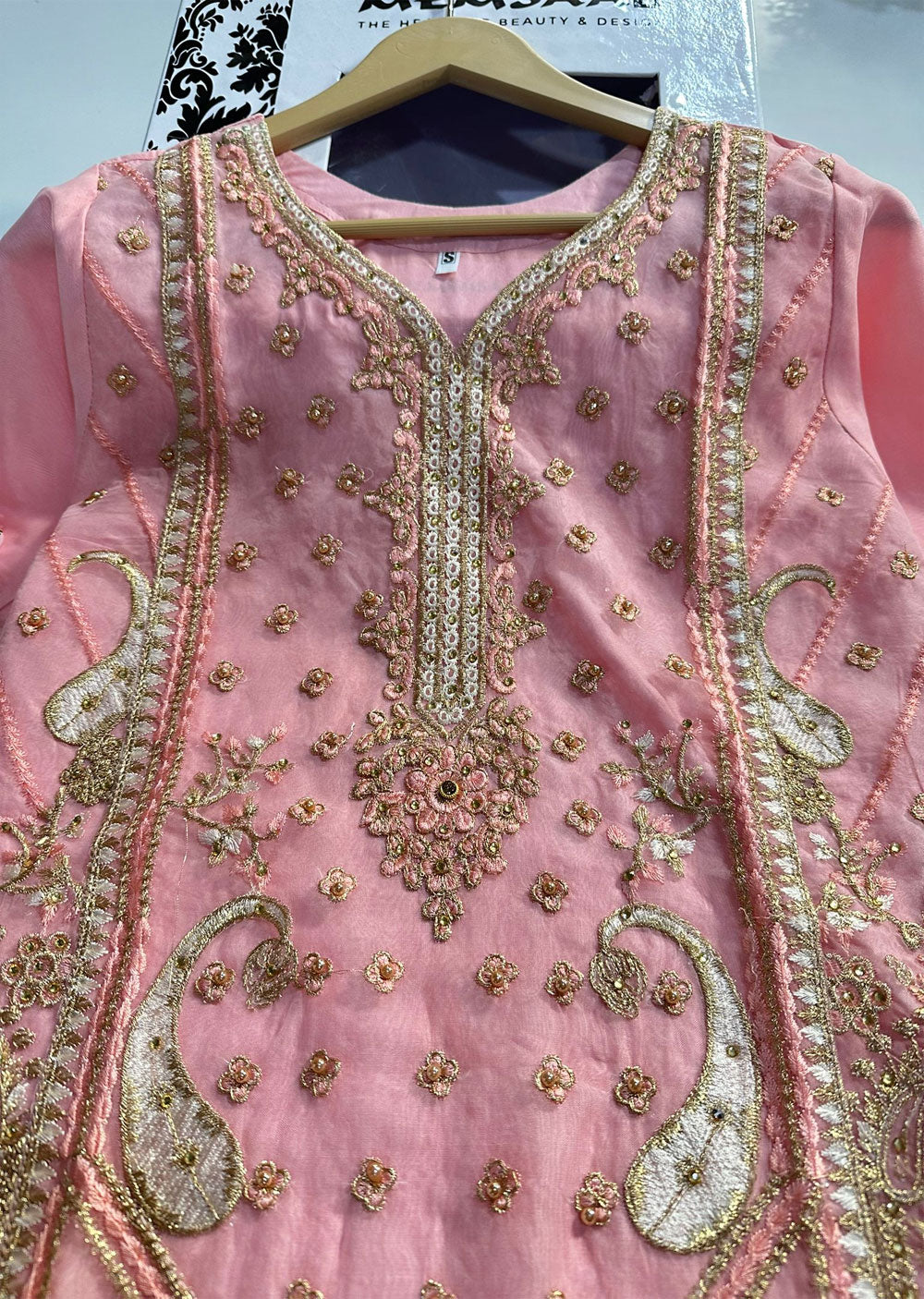 ASK667 Readymade Organza Pink Suit - Memsaab Online