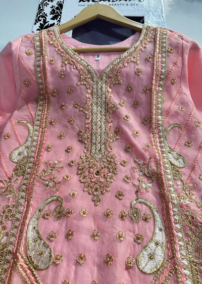 ASK667 Readymade Organza Pink Suit - Memsaab Online