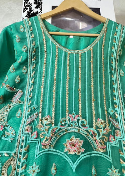 ASK668 Readymade Organza Green Suit - Memsaab Online