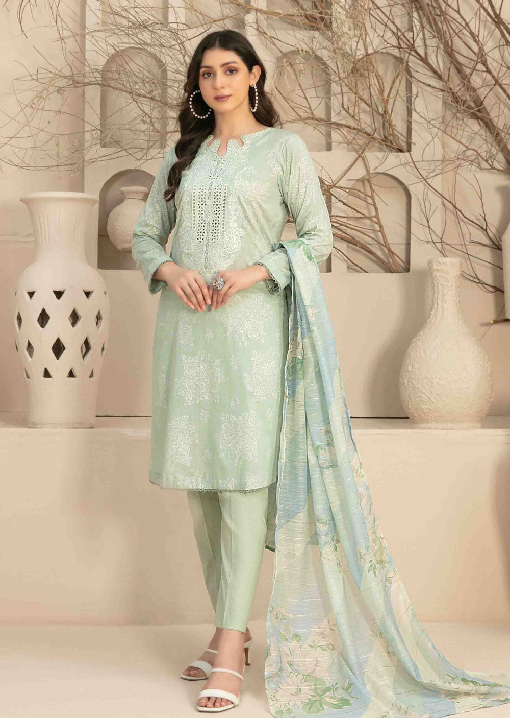 D-3466 - Readymade - Naama Embroidered Lawn By Tawakkal 2024 - Memsaab Online