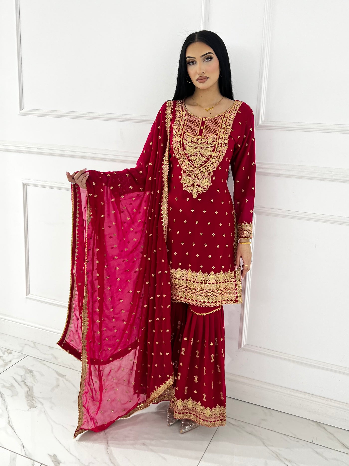 Shaz1902 - Readymade Chiffon Shararah Suit - Memsaab Online