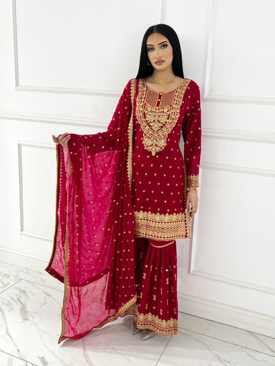 Shaz1902 - Readymade Chiffon Shararah Suit - Memsaab Online