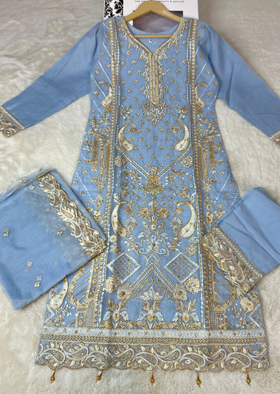 ASK672 Readymade Organza Blue Suit - Memsaab Online