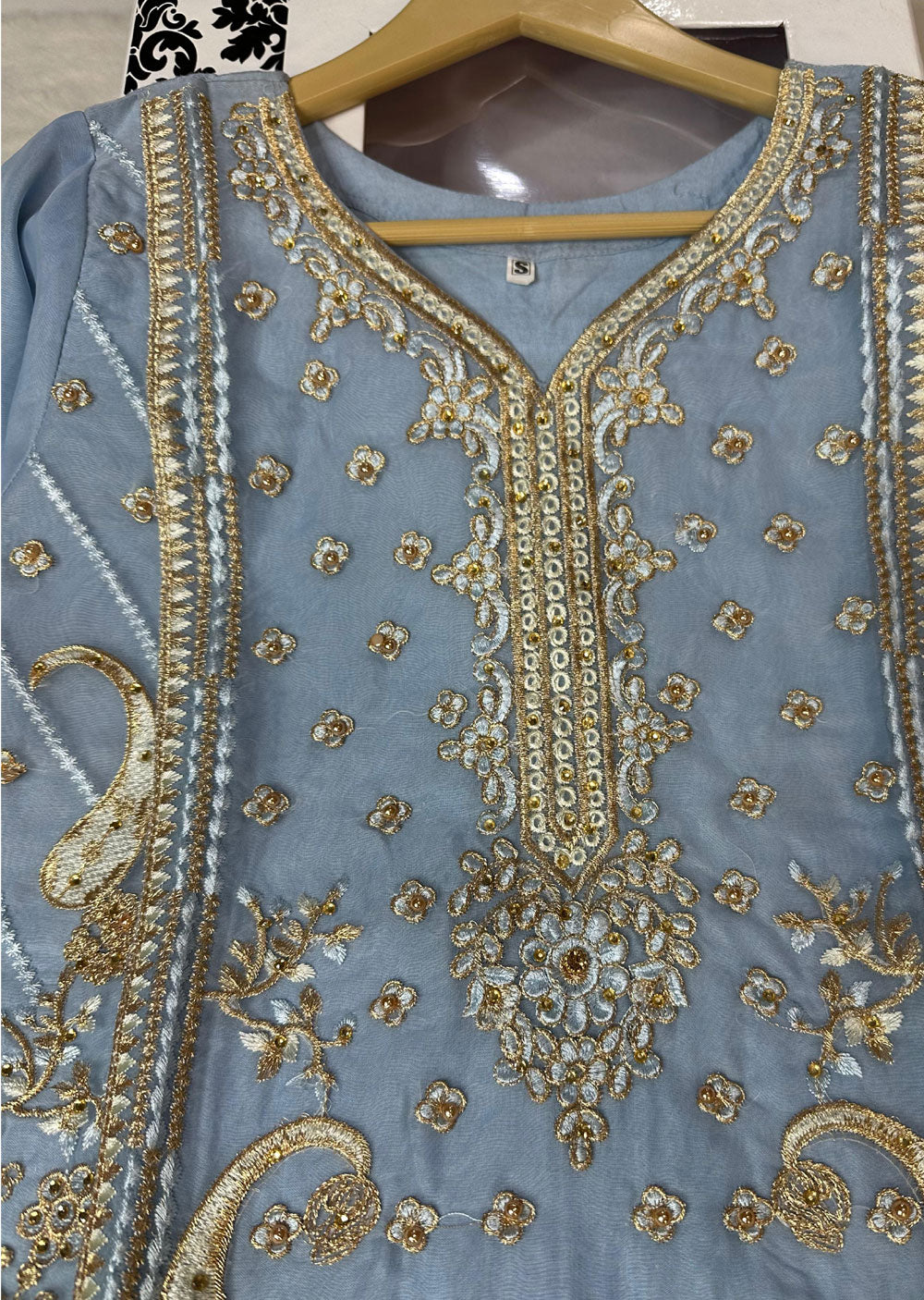 ASK672 Readymade Organza Blue Suit - Memsaab Online