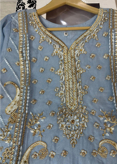 ASK672 Readymade Organza Blue Suit - Memsaab Online