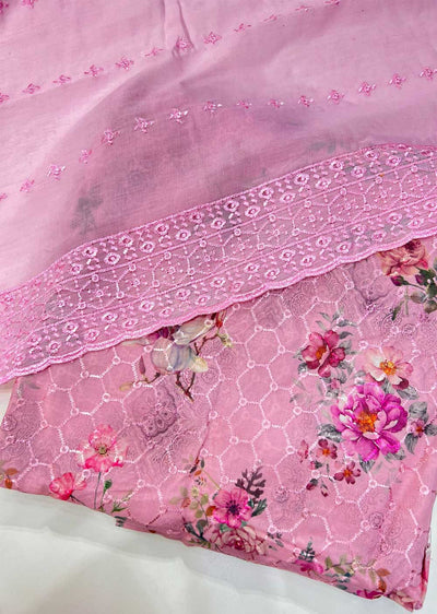 ATQ678 - Unstitched Pink Cotton Suit - Memsaab Online