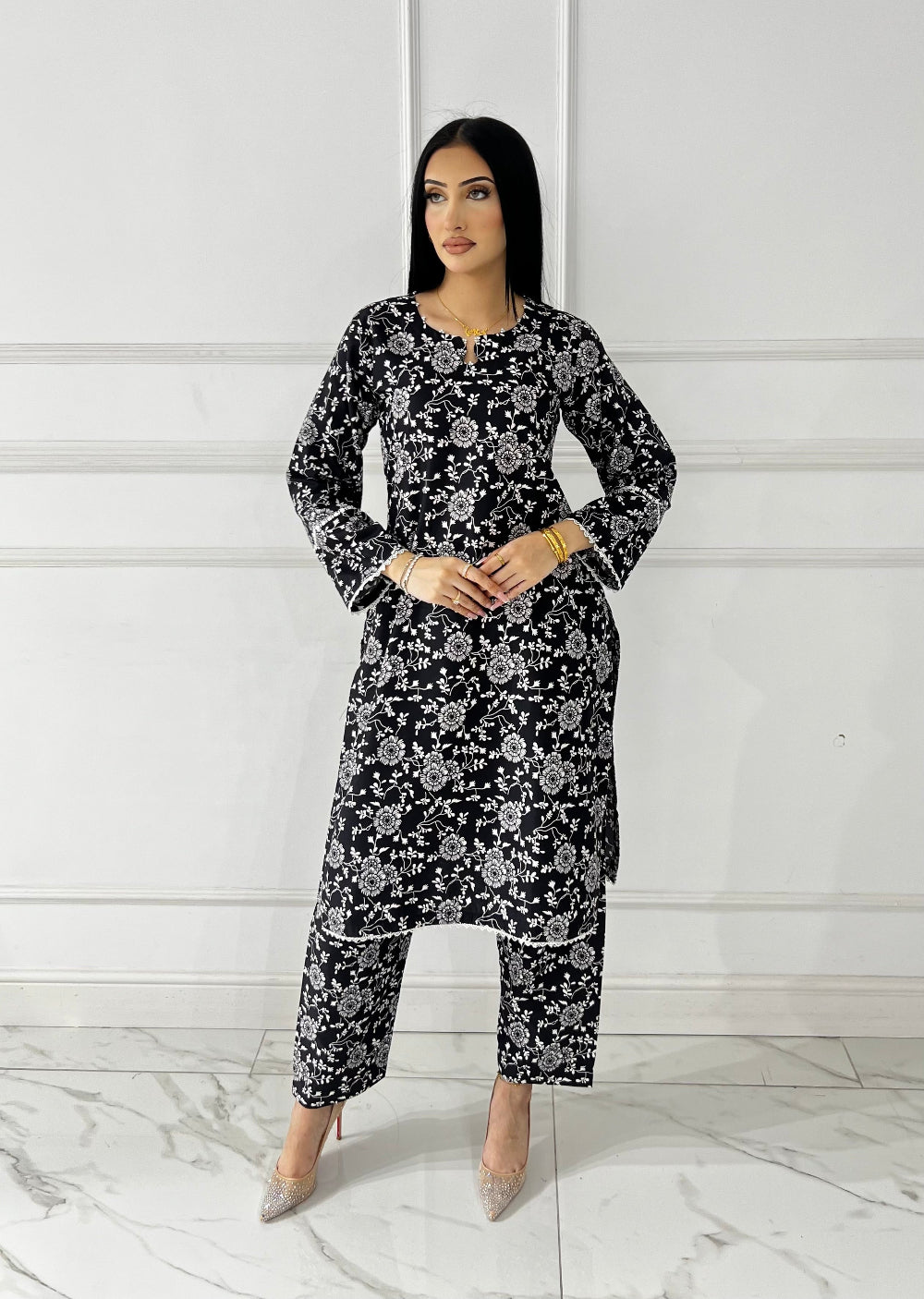 BUT-116- Black- S.Prints Printed Lawn Co-ords - Memsaab Online