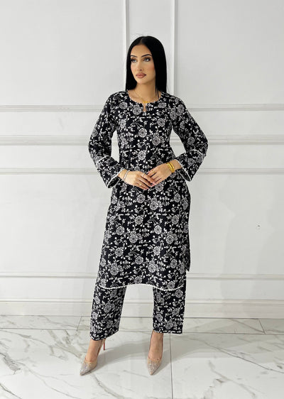 BUT-116- Black- S.Prints Printed Lawn Co-ords - Memsaab Online