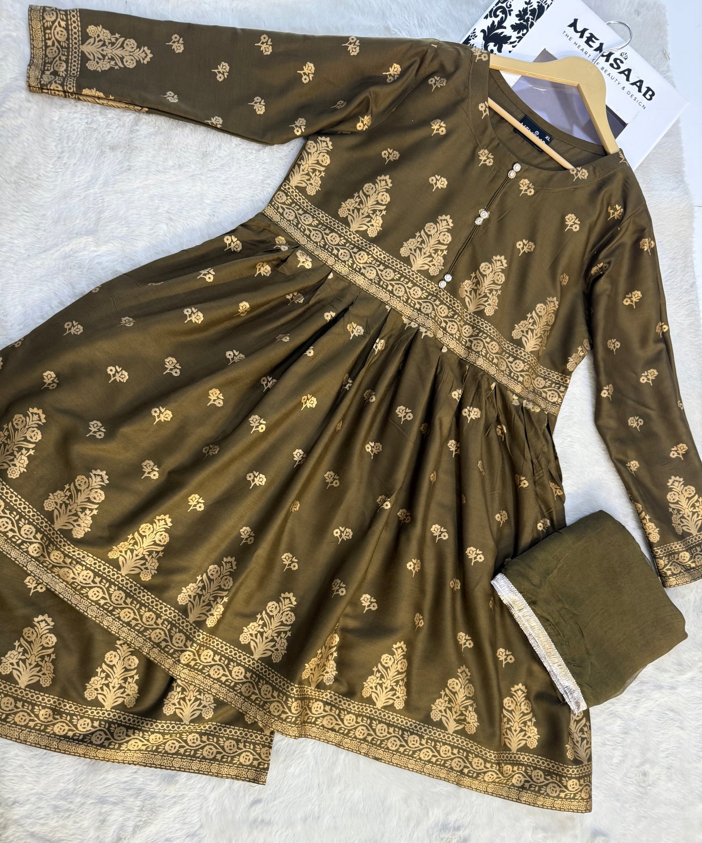 HK197 - Olive - Readymade Linen Outfit - Memsaab Online