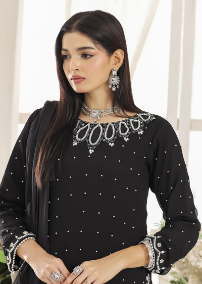 ASB-12 - Black Readymade Chiffon Suit - Memsaab Online
