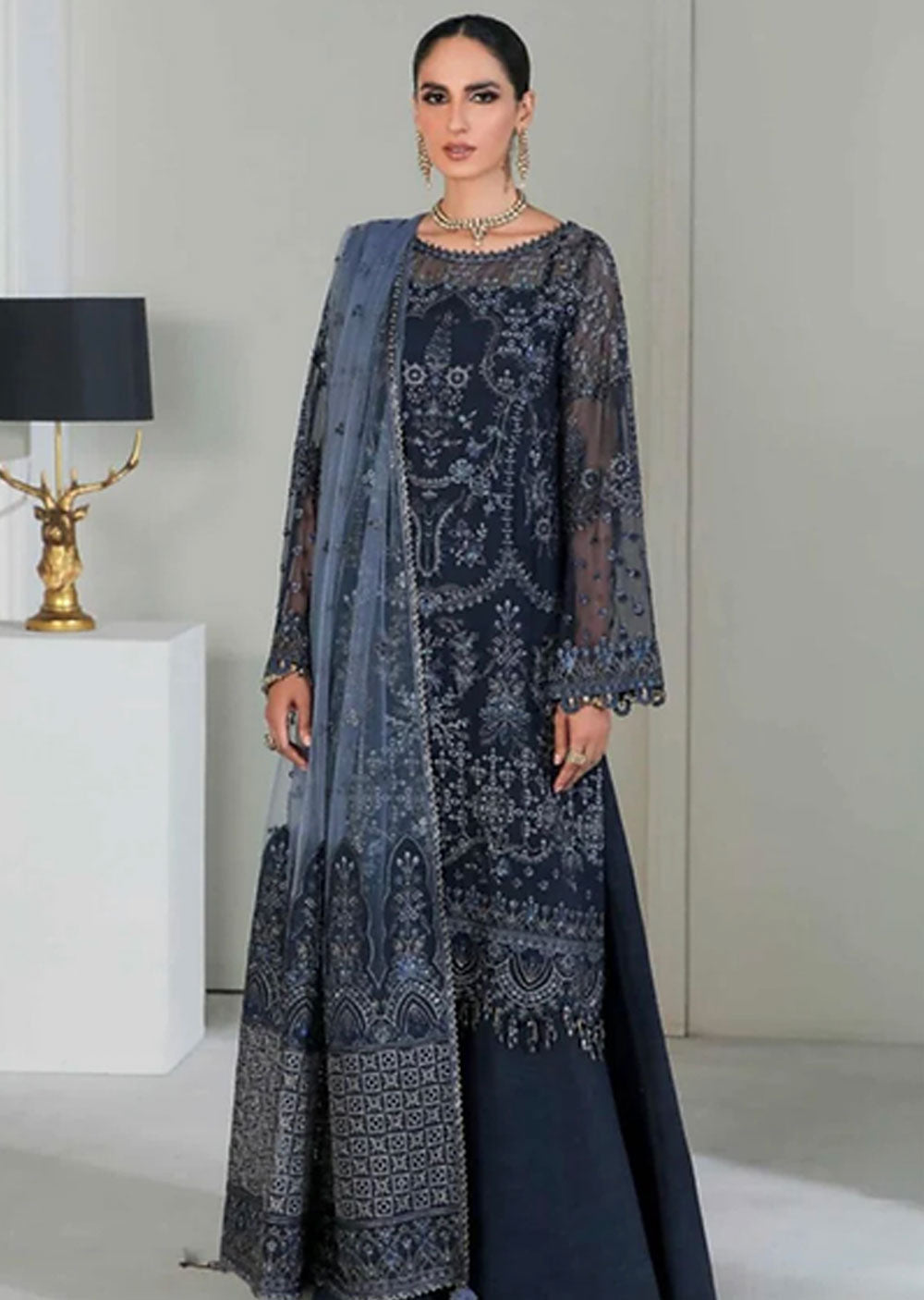 UF-D185 - Readymade - Baroque Embroidered Chiffon Suit 2024 - Memsaab Online