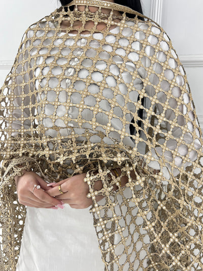 HK101D - Cutwork Duppatta - Memsaab Online