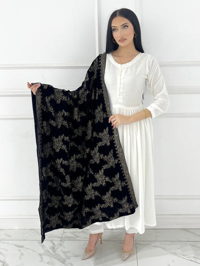 SMV102 Embroidered Velvet Shawl - Memsaab Online