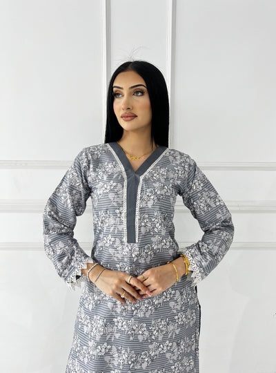 BUT-122- Grey - S.Prints Printed Lawn Co-ords - Memsaab Online