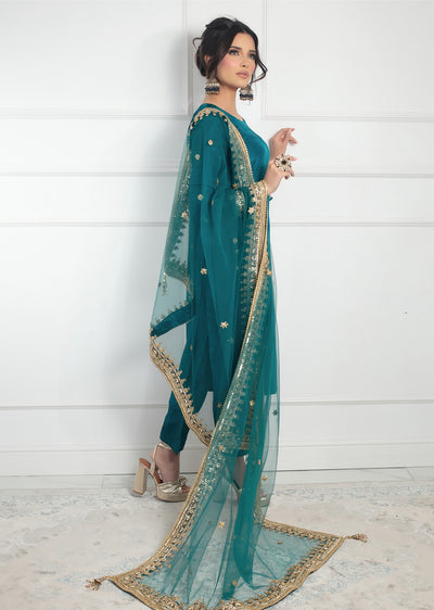 SRB1221 - Rubab - Teal- Sehrish.B Designer - Memsaab Online