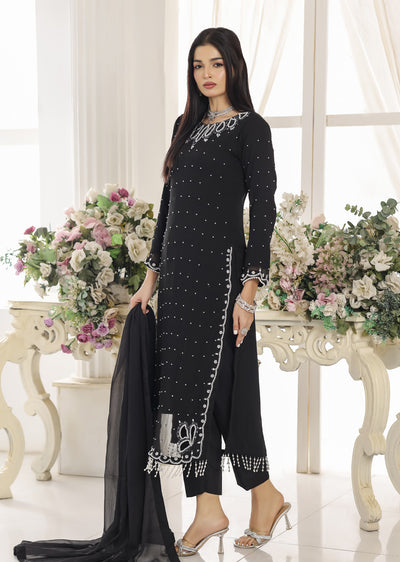 ASB-12 - Black Readymade Chiffon Suit - Memsaab Online