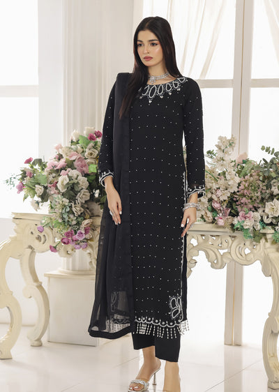 ASB-12 - Black Readymade Chiffon Suit - Memsaab Online