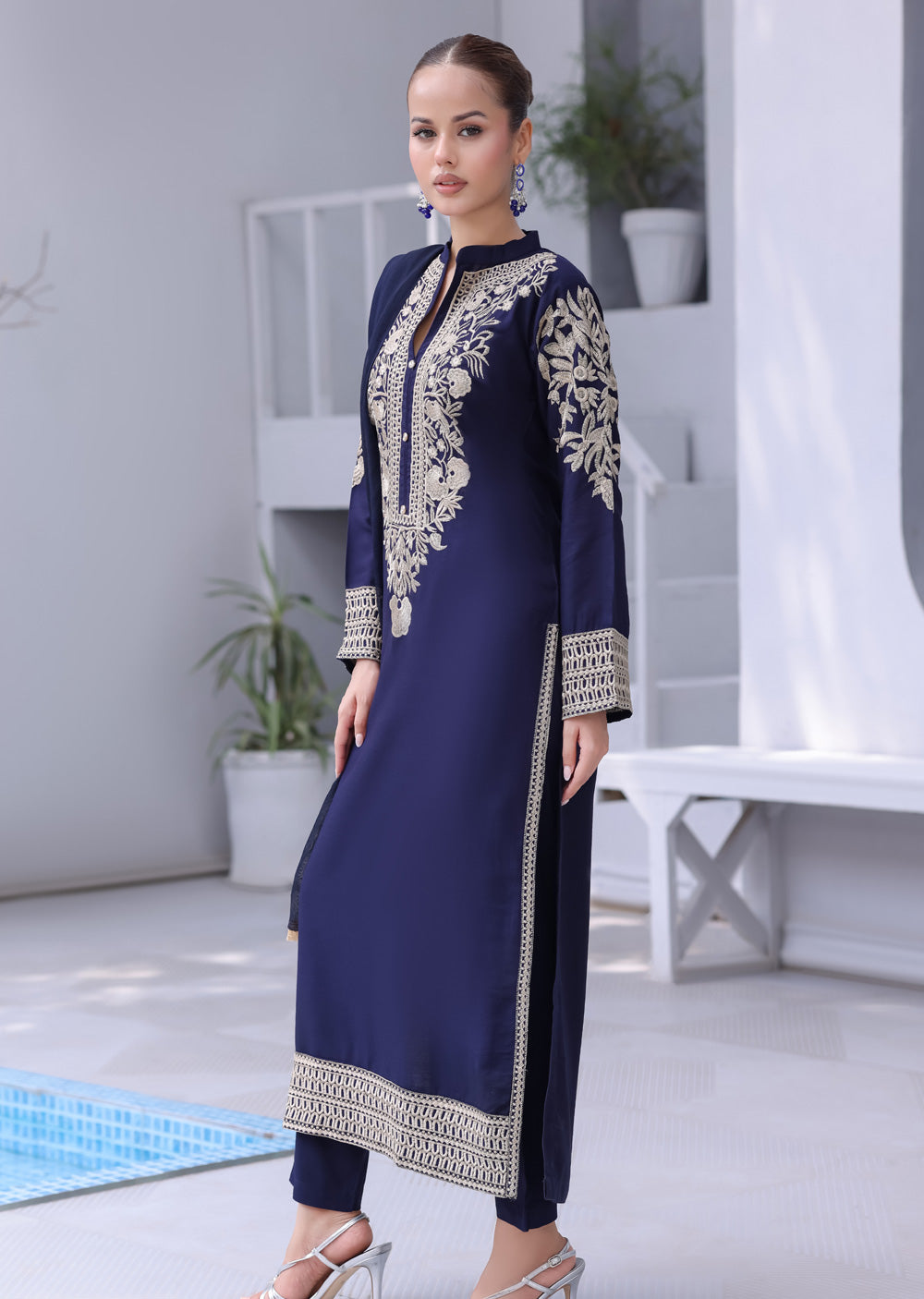 HK333 - Readymade China stone linen Outfit 2025 - Memsaab Online