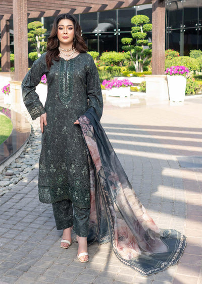 MSSL-04 Green Munira Digital lawn Suit - Memsaab Online