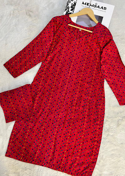 AMT4906 - Red Readymade Lawn Suit Co-ord - Memsaab Online