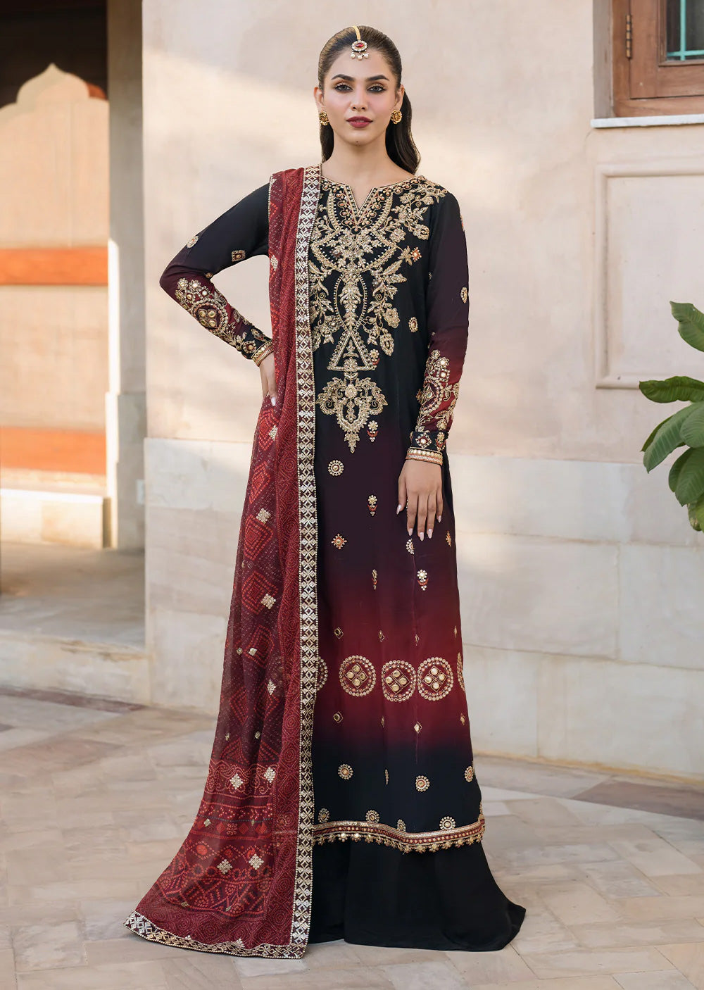 IZKN-06 - Black - Readymade - Bandhani Chiffon Collection by Iznik 2025 - Memsaab Online