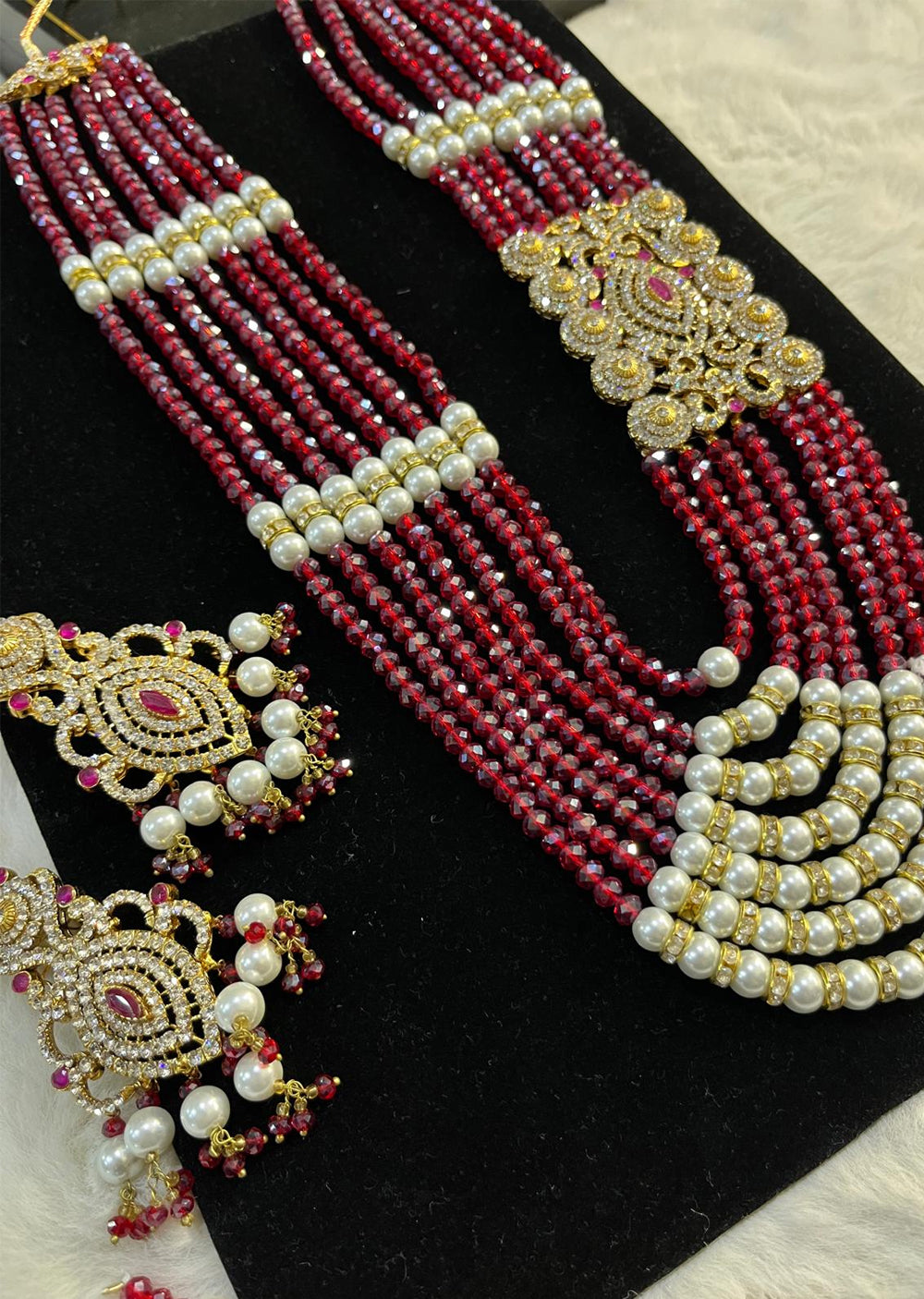 Kohinoor - Gold plated Long necklace with red beads - Memsaab Online