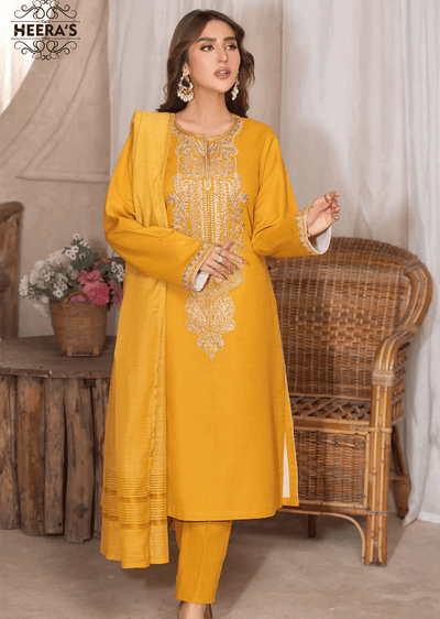 HSS-165 - Readymade - Mustard Majesty Embroidery suit by Heeras - Memsaab Online