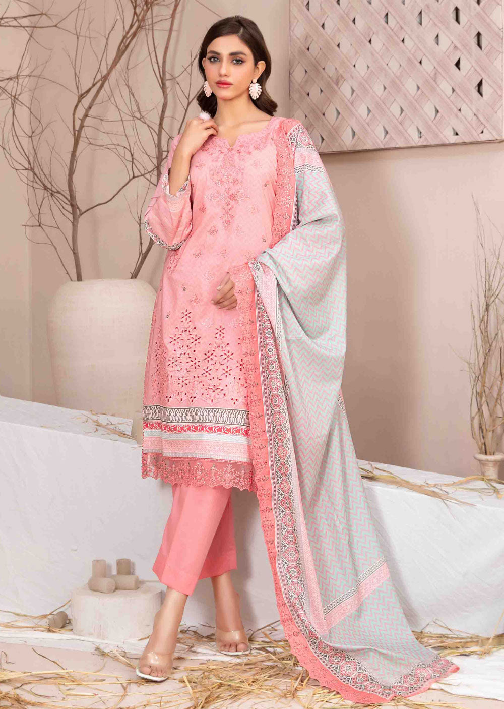 D-2606-R - Readymade - Ursiya Embroidered Lawn by Tawakkal 2024 - Memsaab Online