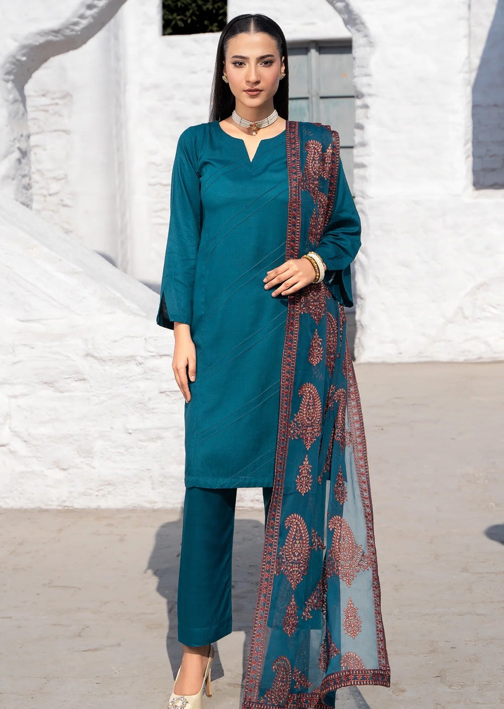 RNDH-06 - Teal - Readymade - Rania.H Linen Collection 2025 - Memsaab Online