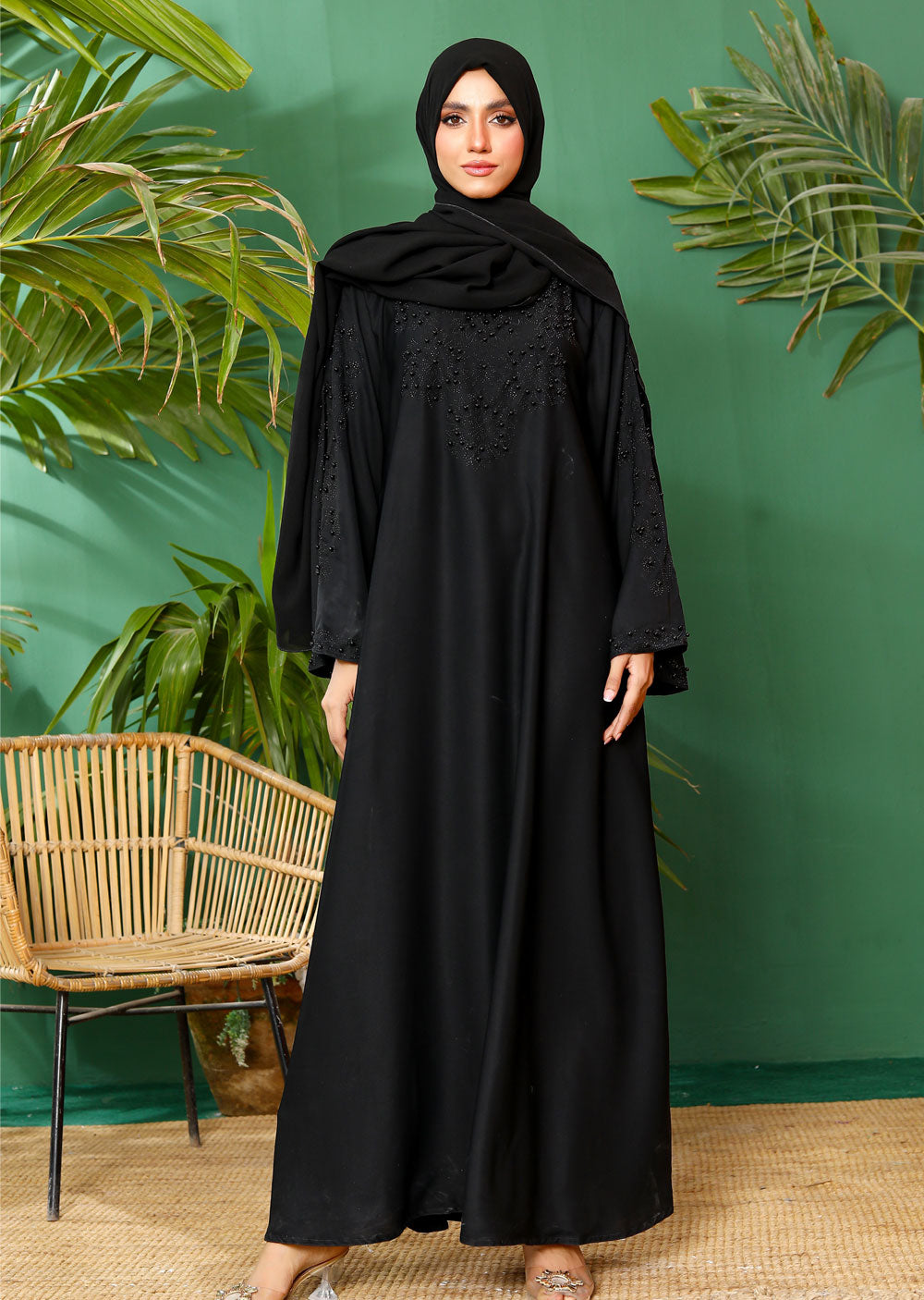 ASL-03 Bilqees - Black Ladies Fancy Abaya - Memsaab Online