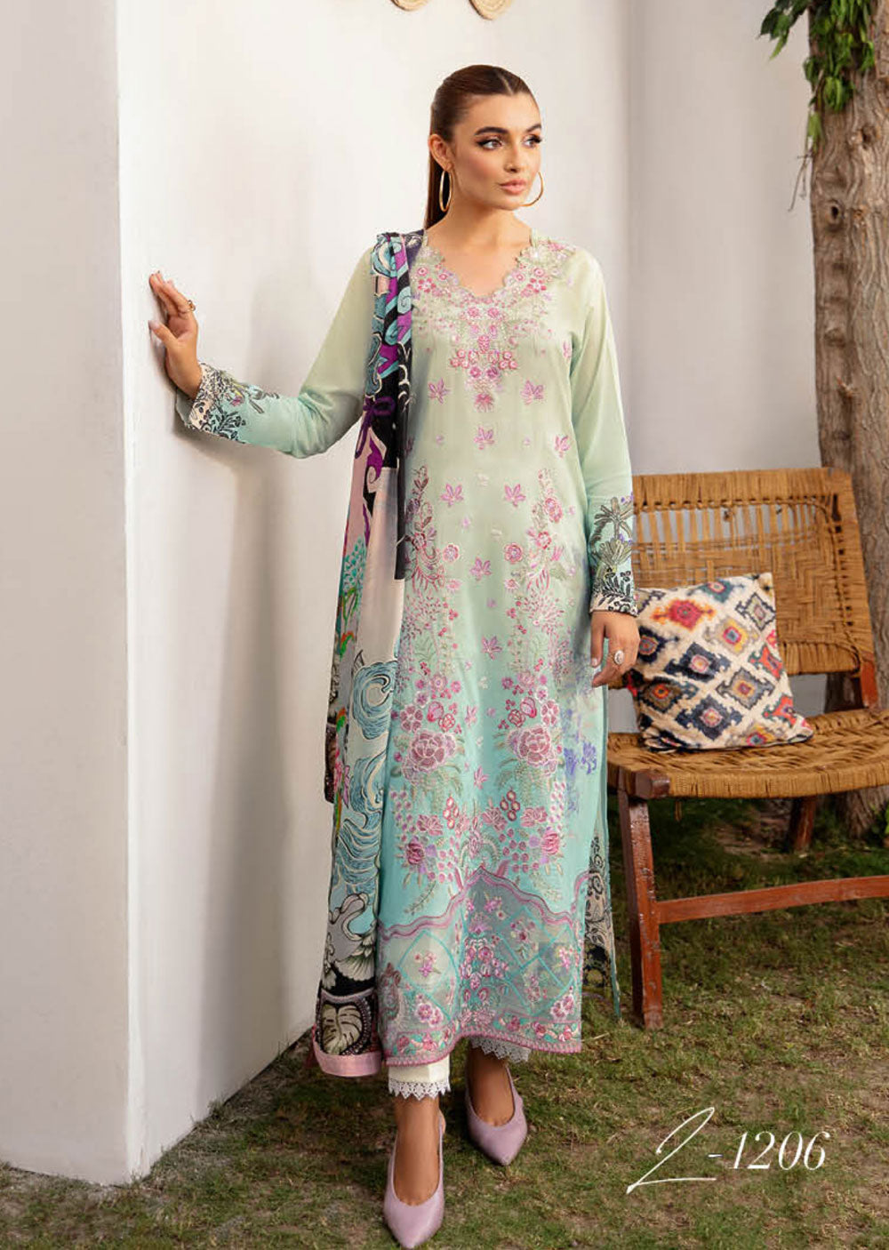 L-1206 - Unstitched - Ramsha Mashaal Luxury Lawn Vol 12 2024 - Memsaab Online