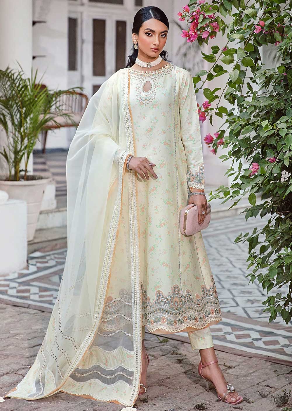 IRA-06 - Lime Primerose - Readymade - Iris Embroidered Lawn Eid Collection 2023 - Memsaab Online