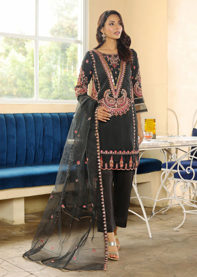 KLD320 Kaif - Black Readymade Organza Suit - Memsaab Online