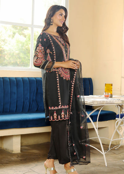 KLD320 Kaif - Black Readymade Organza Suit - Memsaab Online