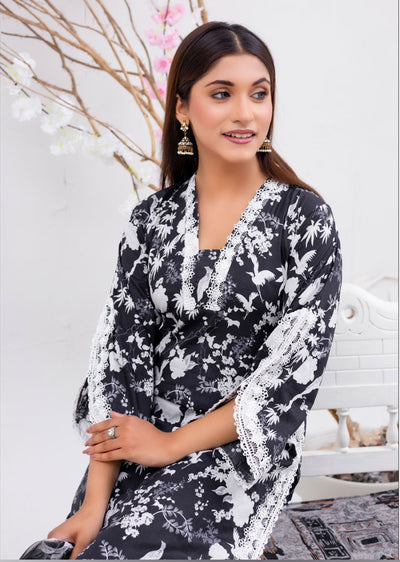 RGZ4006 Readymade Black/White Pearl Lawn Suit - Memsaab Online