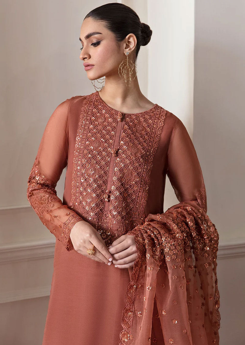 UF-296 - Readymade - Embroidered Chiffon Suit - Memsaab Online