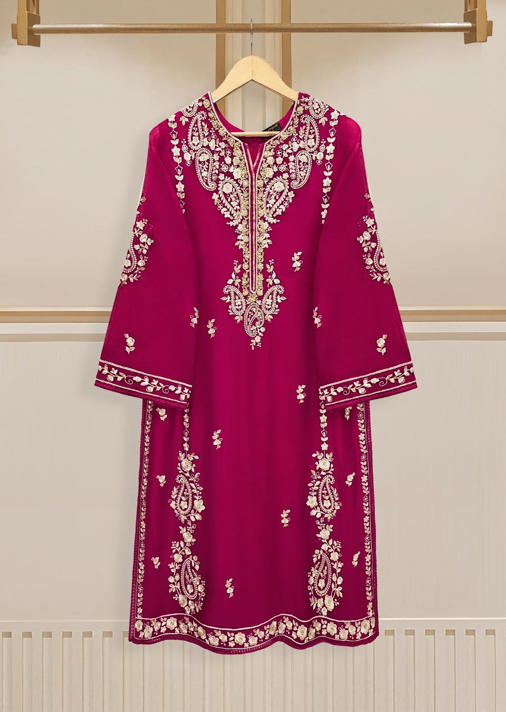 S110187 - Readymade - 3 Piece - Pure Cotton Net Embroidered Suit - Memsaab Online