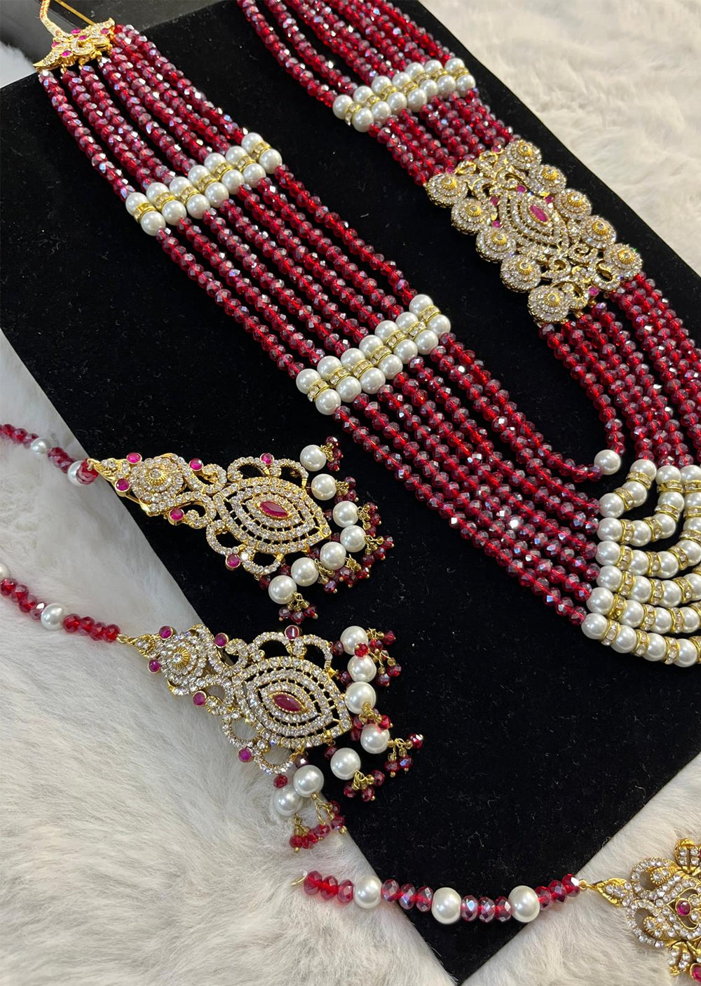 Kohinoor - Gold plated Long necklace with red beads - Memsaab Online