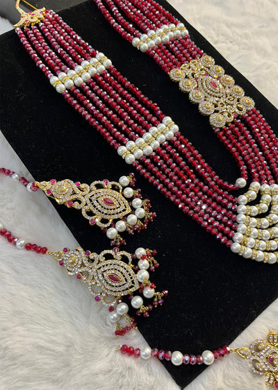 Kohinoor - Gold plated Long necklace with red beads - Memsaab Online