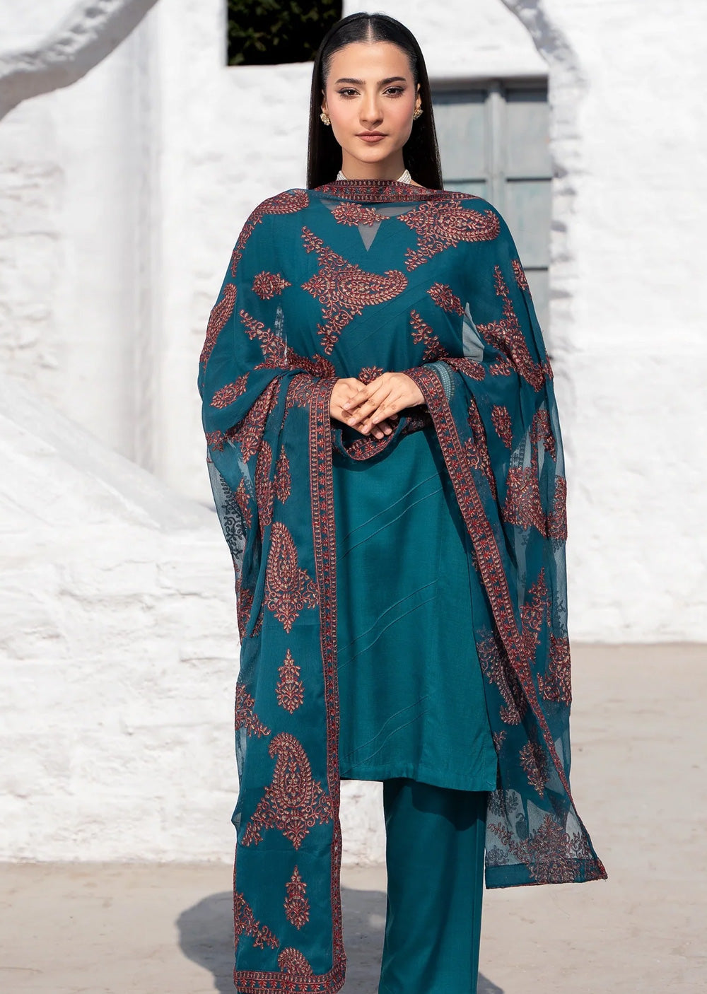 RNDH-06 - Teal - Readymade - Rania.H Linen Collection 2025 - Memsaab Online