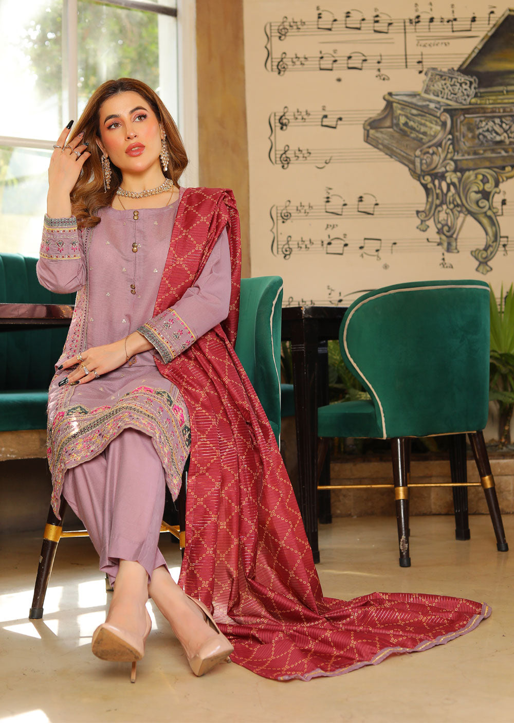 KLD301 Zimal - Lilac Readymade Khadi Net Suit - Memsaab Online