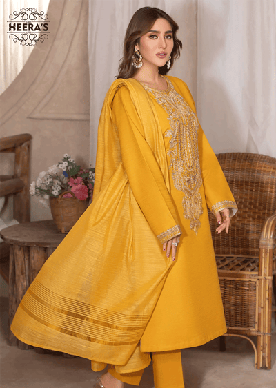 HSS-165 - Readymade - Mustard Majesty Embroidery suit by Heeras - Memsaab Online